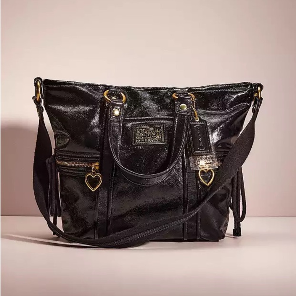 Coach Poppy Black Leather Tote Bag